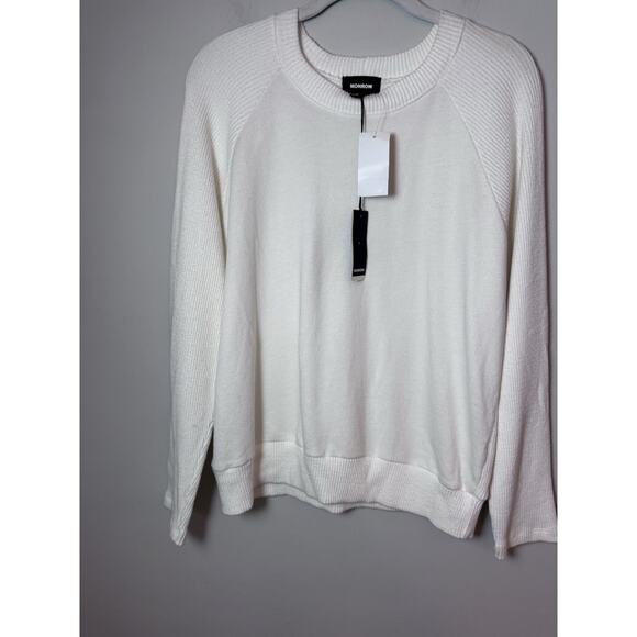 MONROW Ivory Ribbed Crewneck Sweater Pull Over Women's Sz Large NWT - Picture 8 of 10